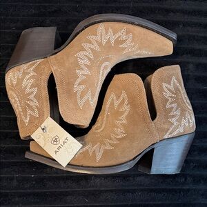 Ariat Tan Suede Cutout Western Ankle Booties